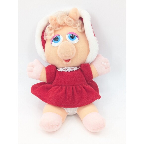 Vintage 90s Jim Henson Baby Miss Piggy Christmas Plush Stuffed Toy 10” 1987 - Picture 1 of 5